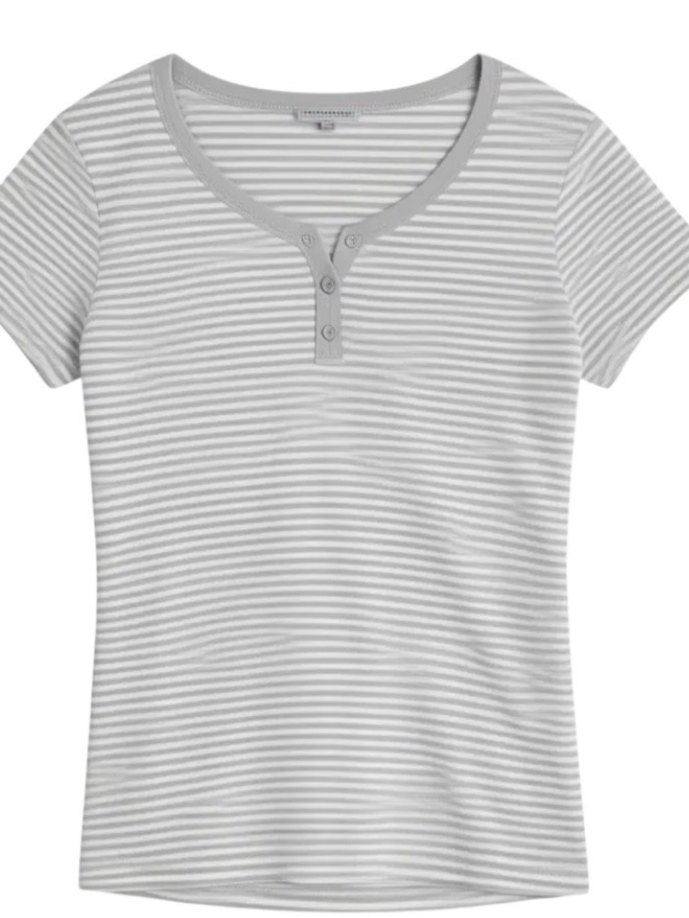 Girls' Short Sleeve Henley Stripe Top - Gray/White